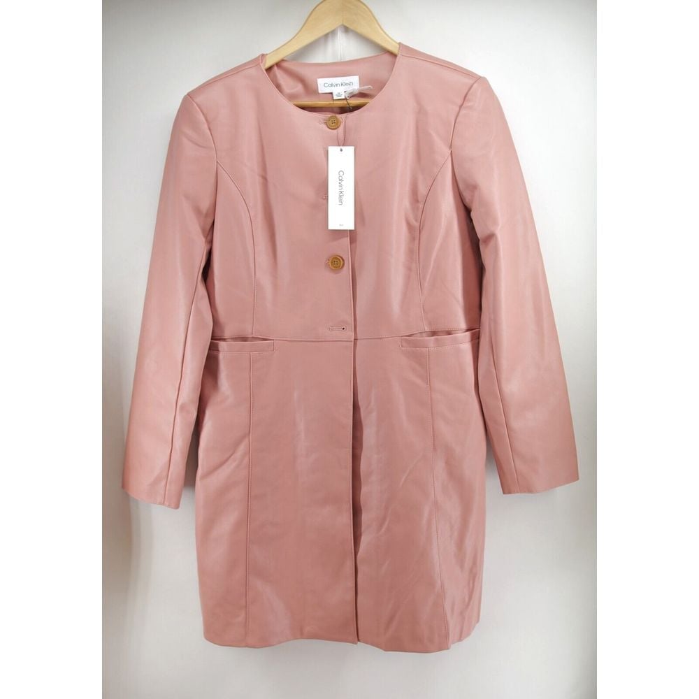Calvin Klein Women's Mid Button Up Faux Leather / Polyester Pink Blazer Size 12