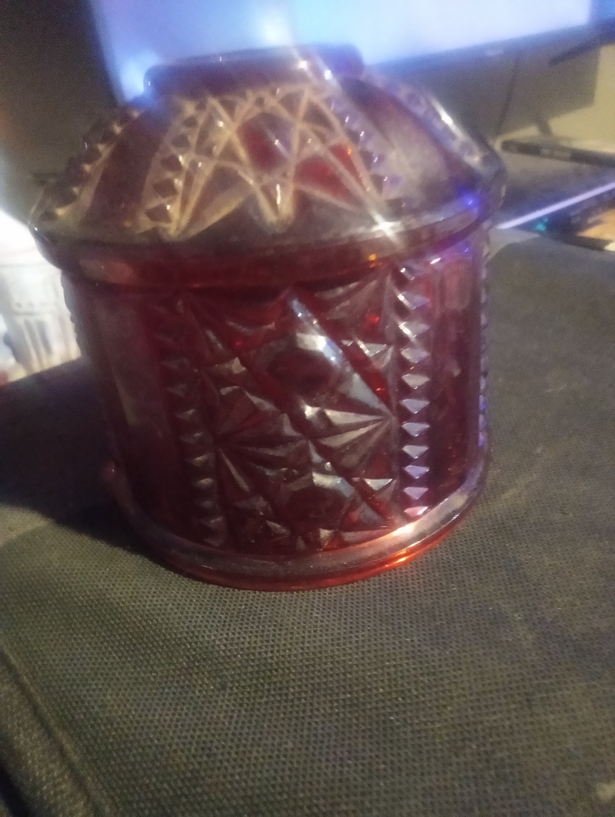 Glass vintage from 1950s whiskey jar and cups