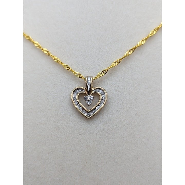 10K Yellow Gold Diamond Heart Pendant + Complimentary 18 GF 18k chain