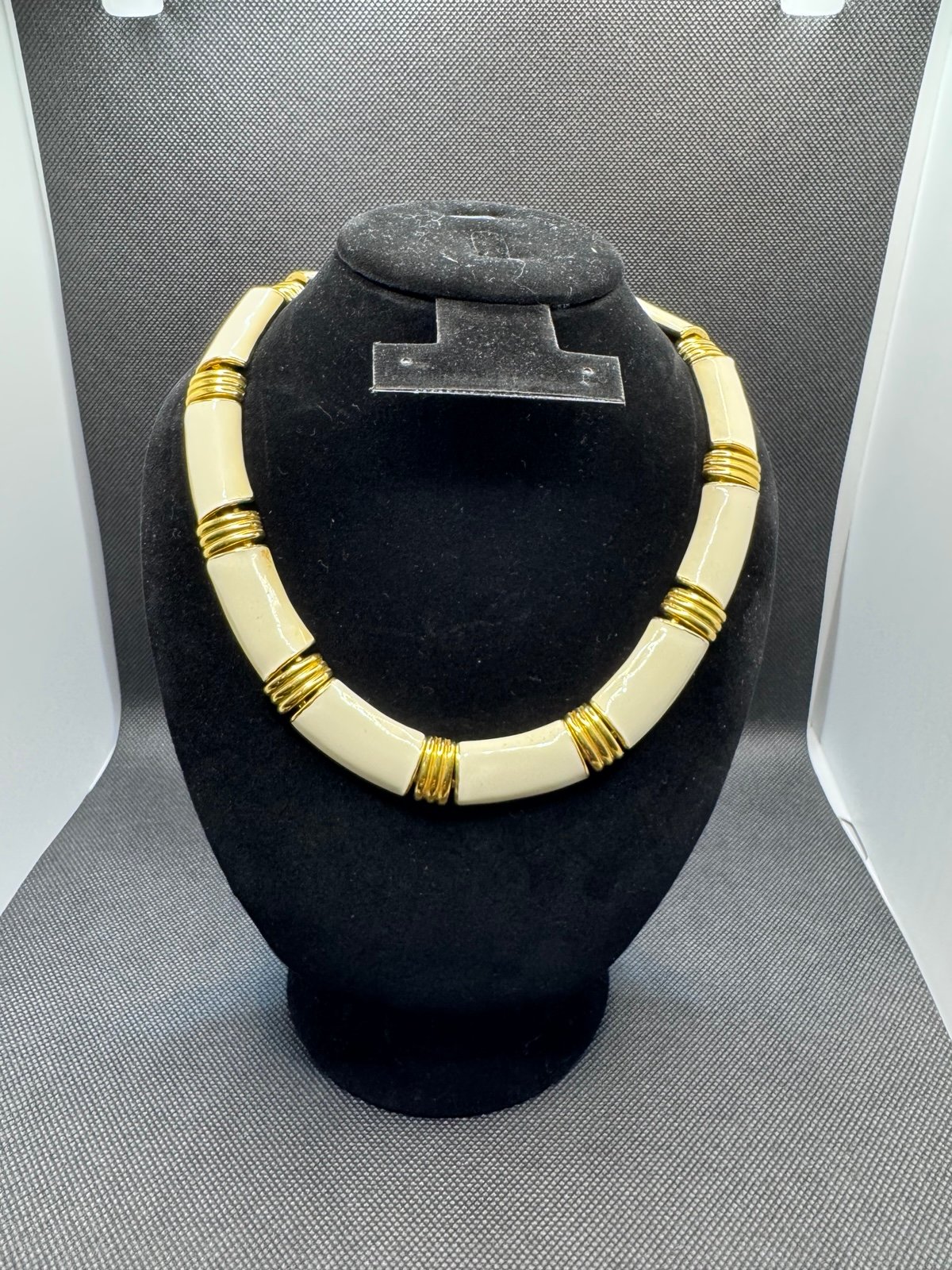 Napier gold-tone with cream enamel link necklace