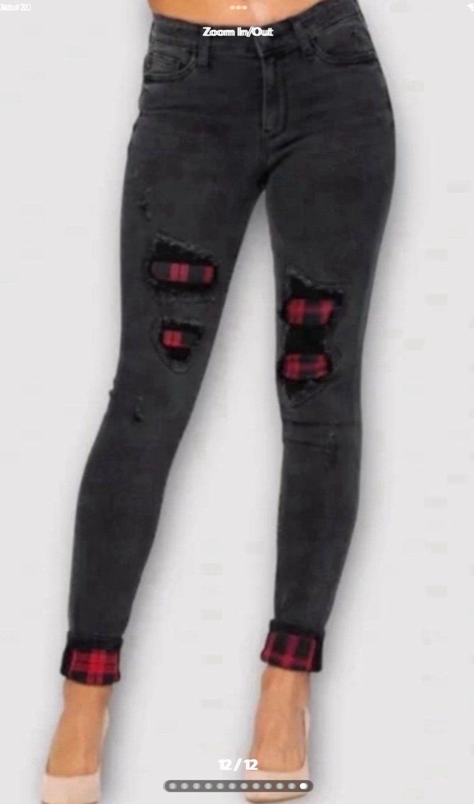 Judy Blue Jeans Size 13/31 Skinny Stretchy Destroyed Buffalo Plaid Patches Goth