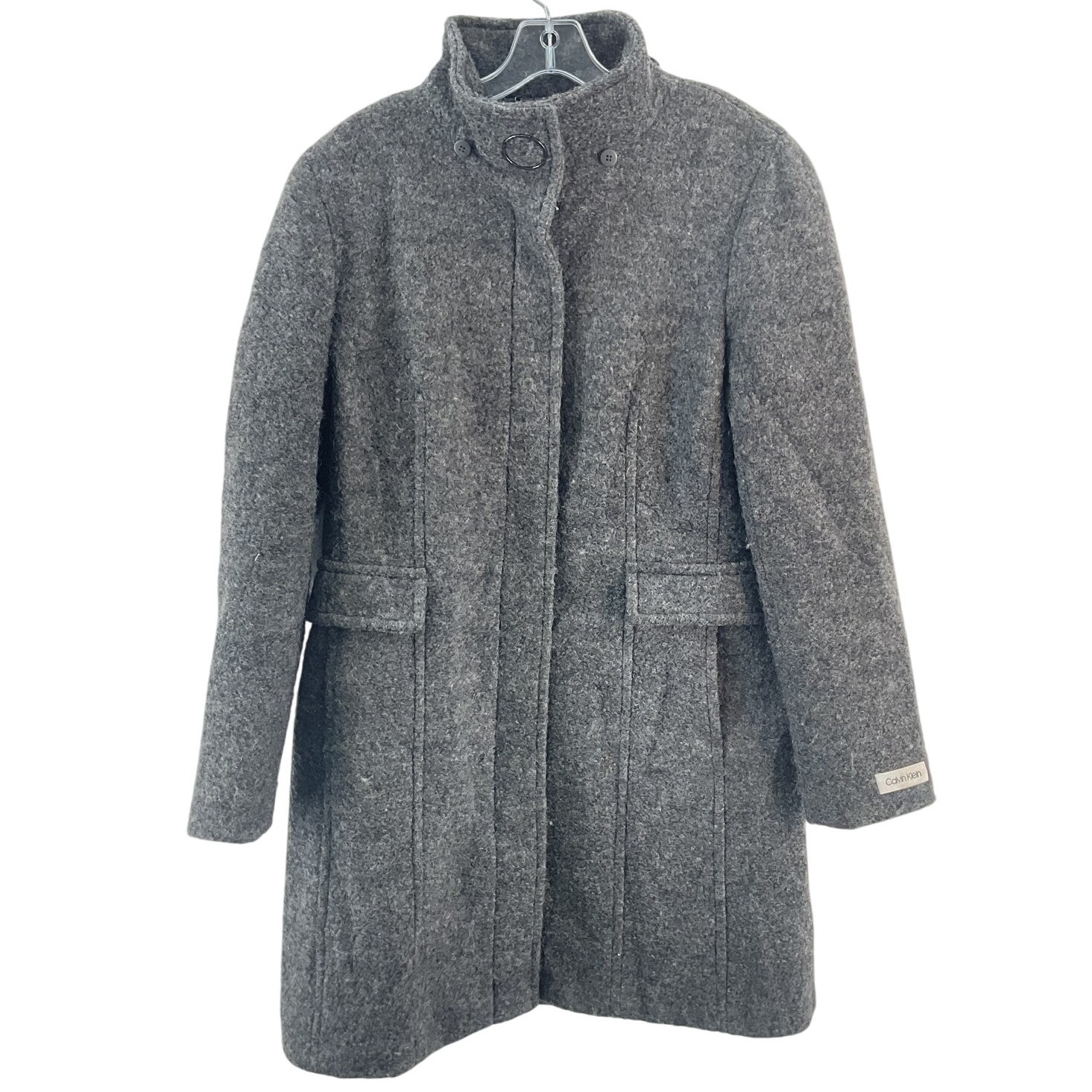 Calvin Klein Women's Size Medium Gray Wool Blend Coat Pre-Owned