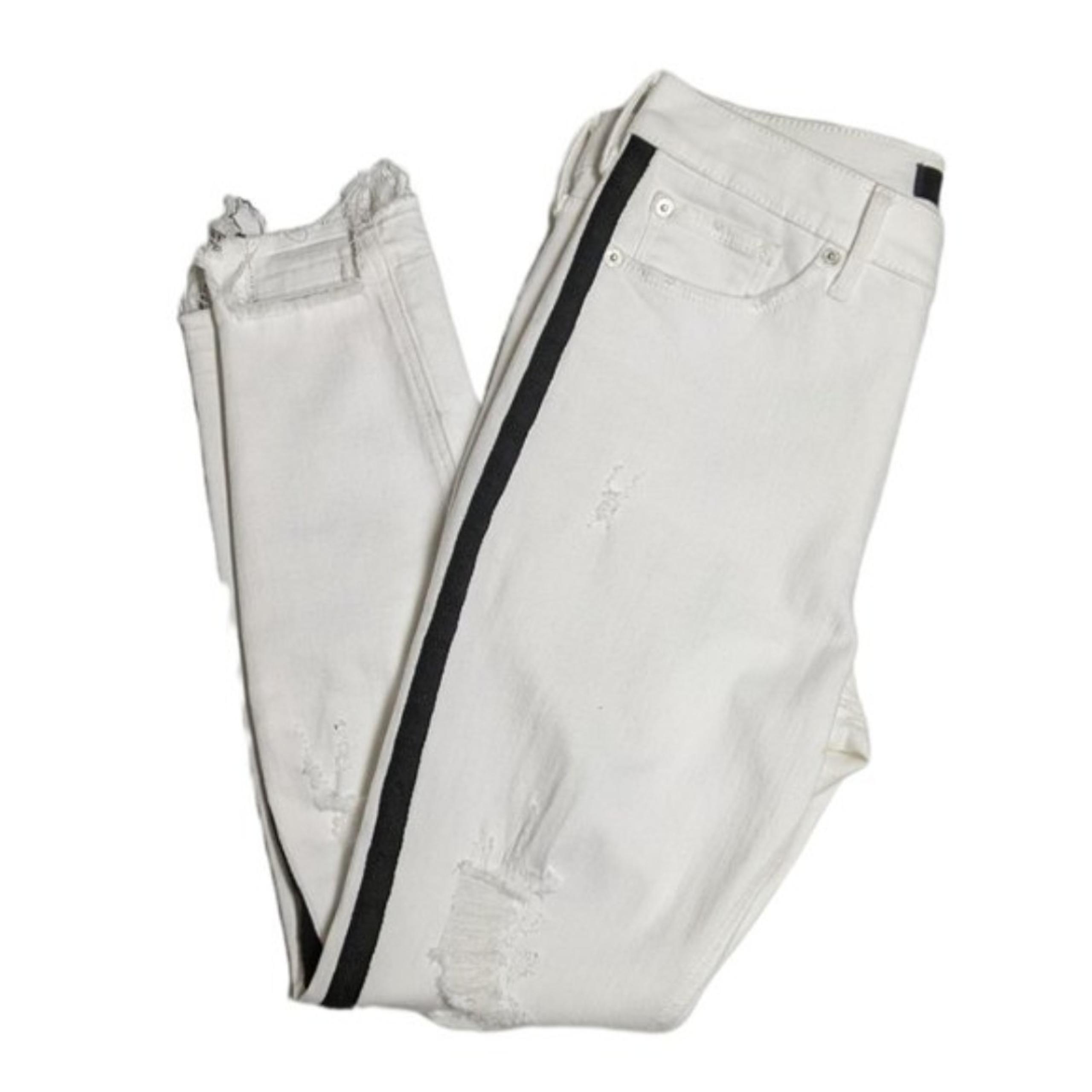 Jeans Women 2 Stretch Cropped Legging Mid-Rise Distressed White Denim - Express