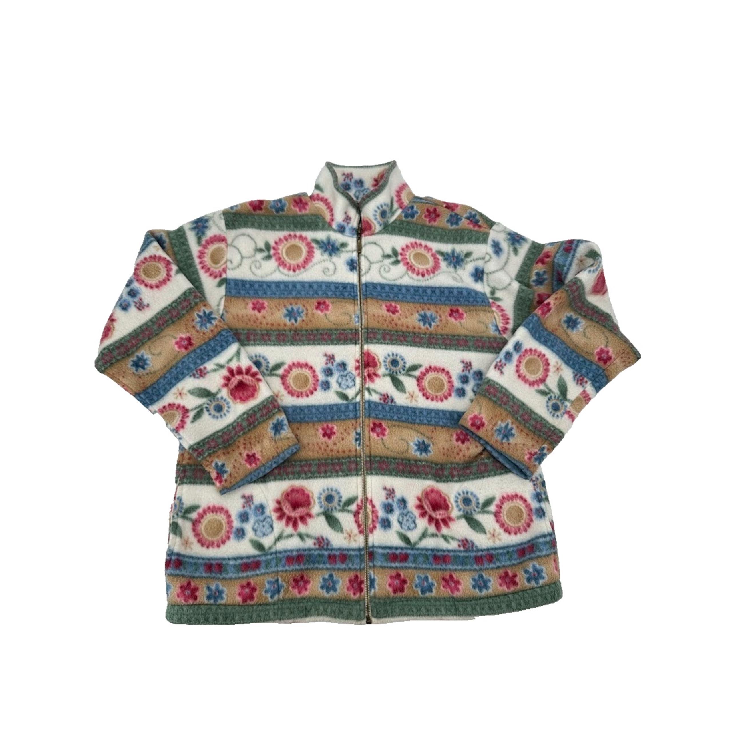 Vintage 90's Floral Print Fleece Jacket Grandma Cottage Core Boho Women's Size L