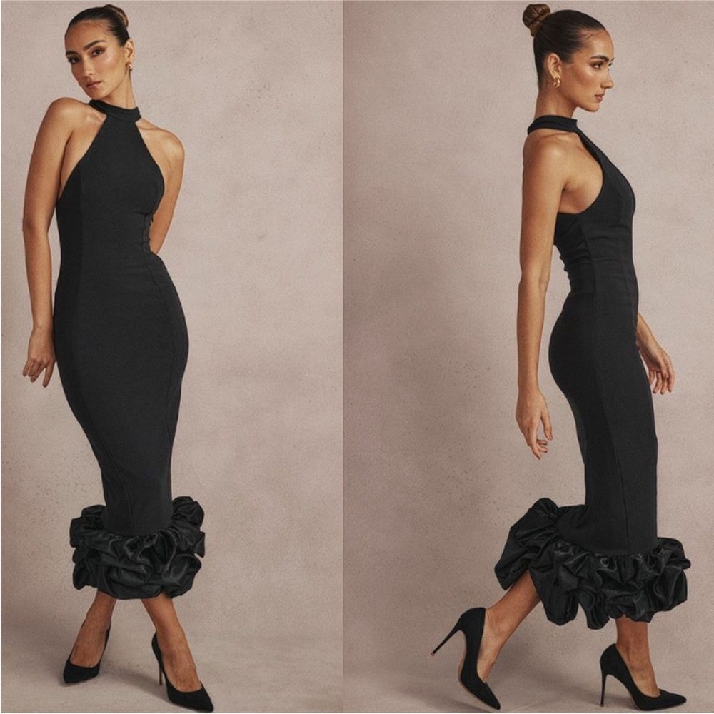 House of CB 'Juniper' Black Peplum Midi NWT size XS