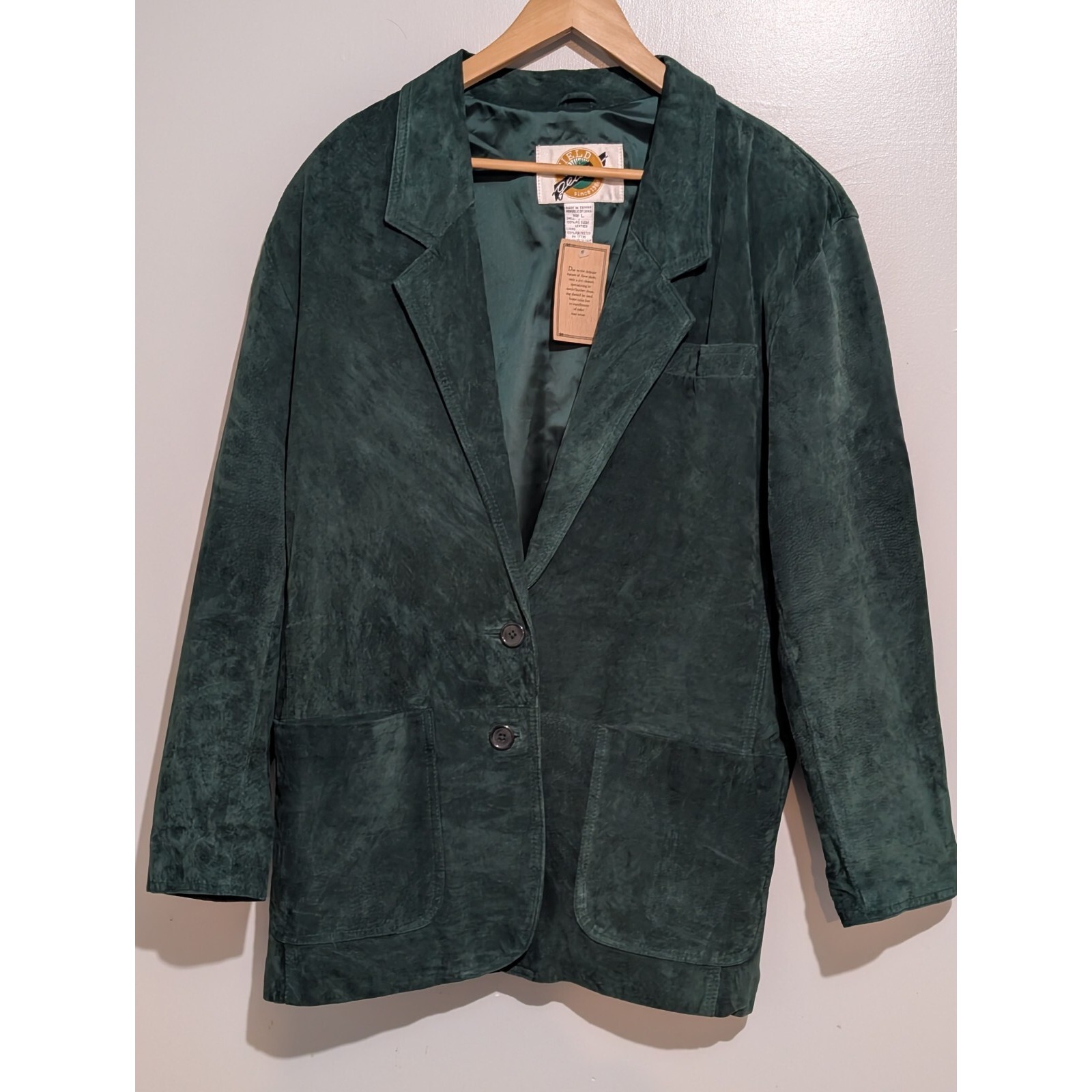 Vintage NWT Field Gear Hunter Green Suede Jacket Fully Lined with Pockets Large