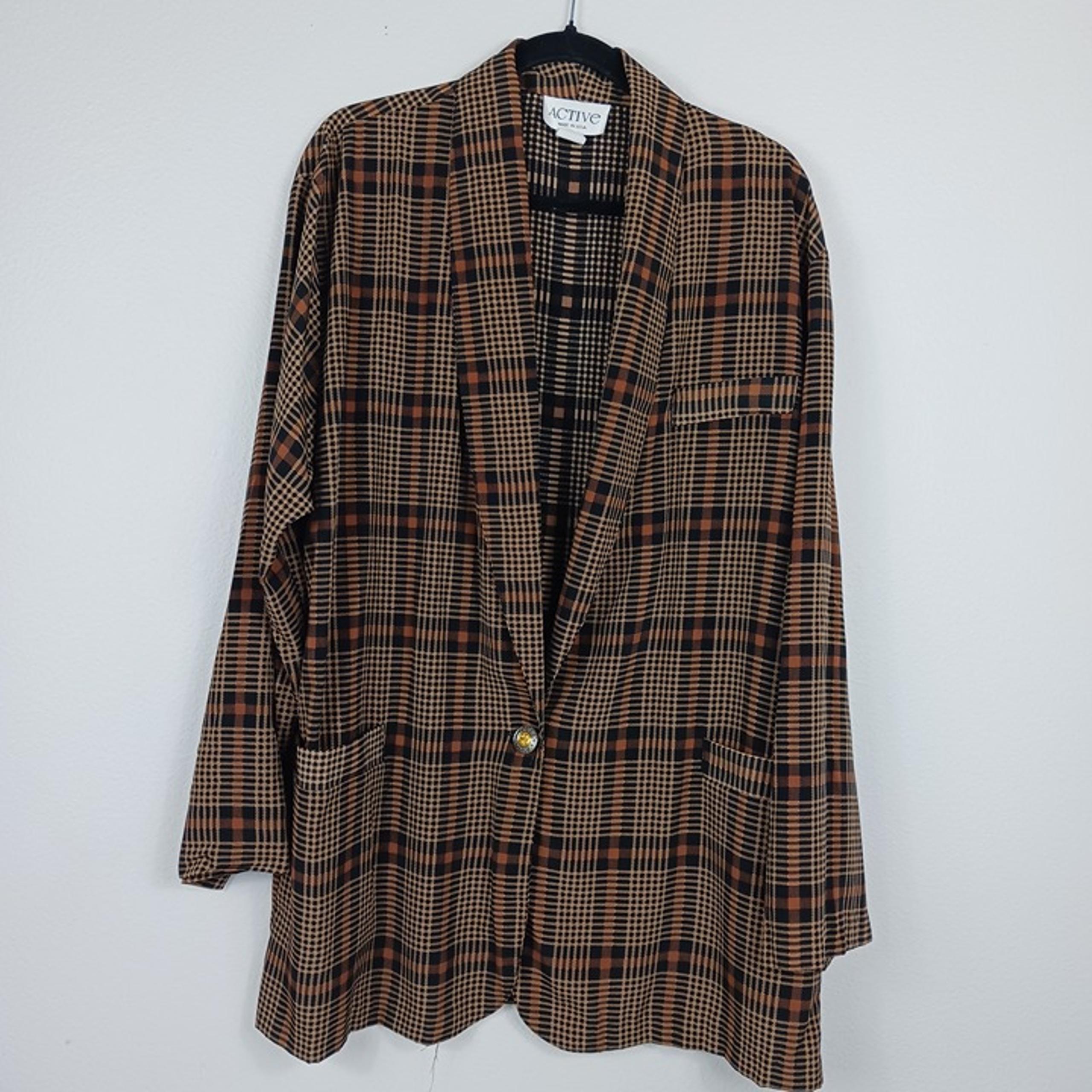 ACTIVE U.S.A plaid blazer women's brown size 2XL RAYON