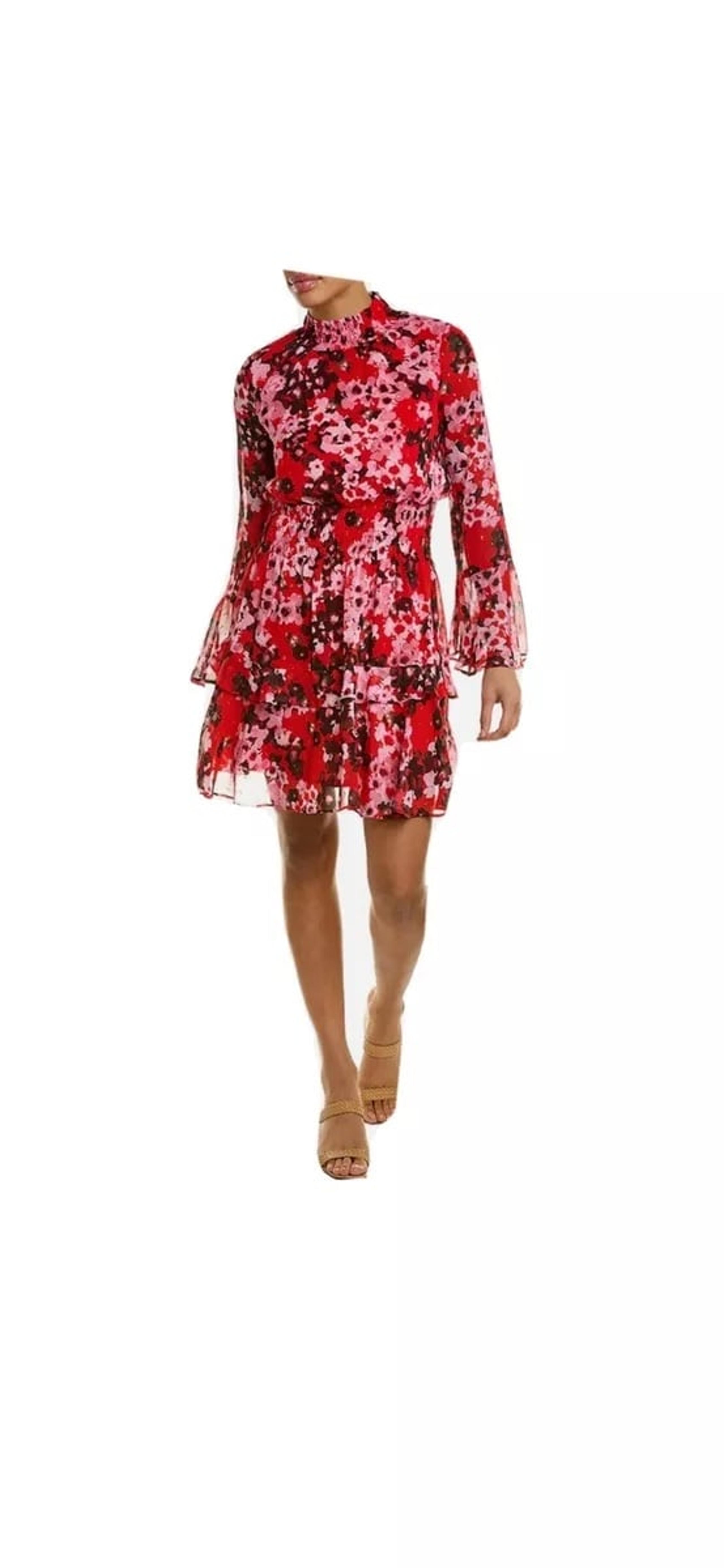 NWT Taylor Mock Neck Floral Tiered Ruffle Smocked Mini Dress Sz M 8