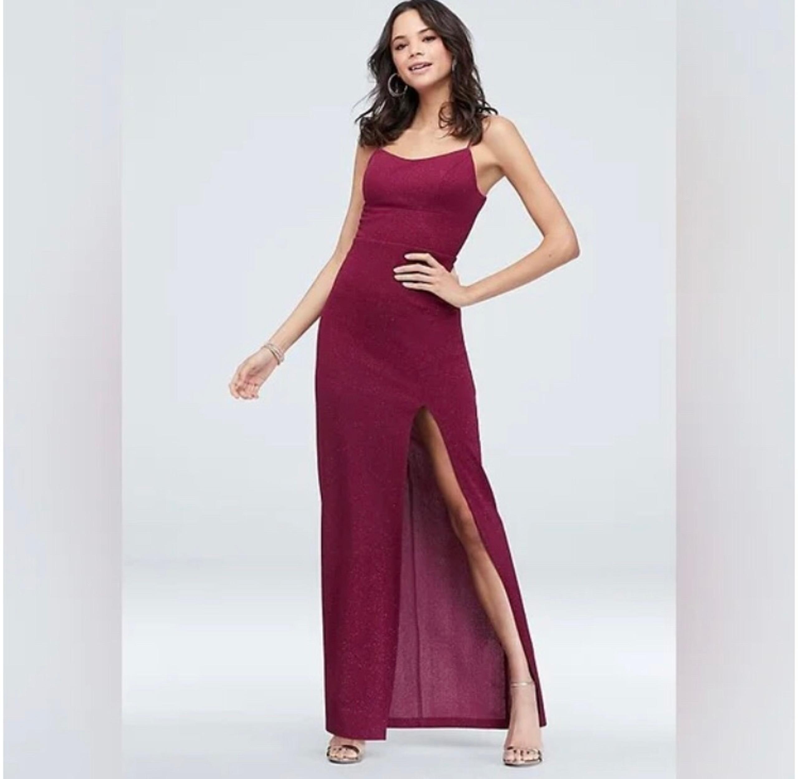 David’s bridal red formal slit dress
