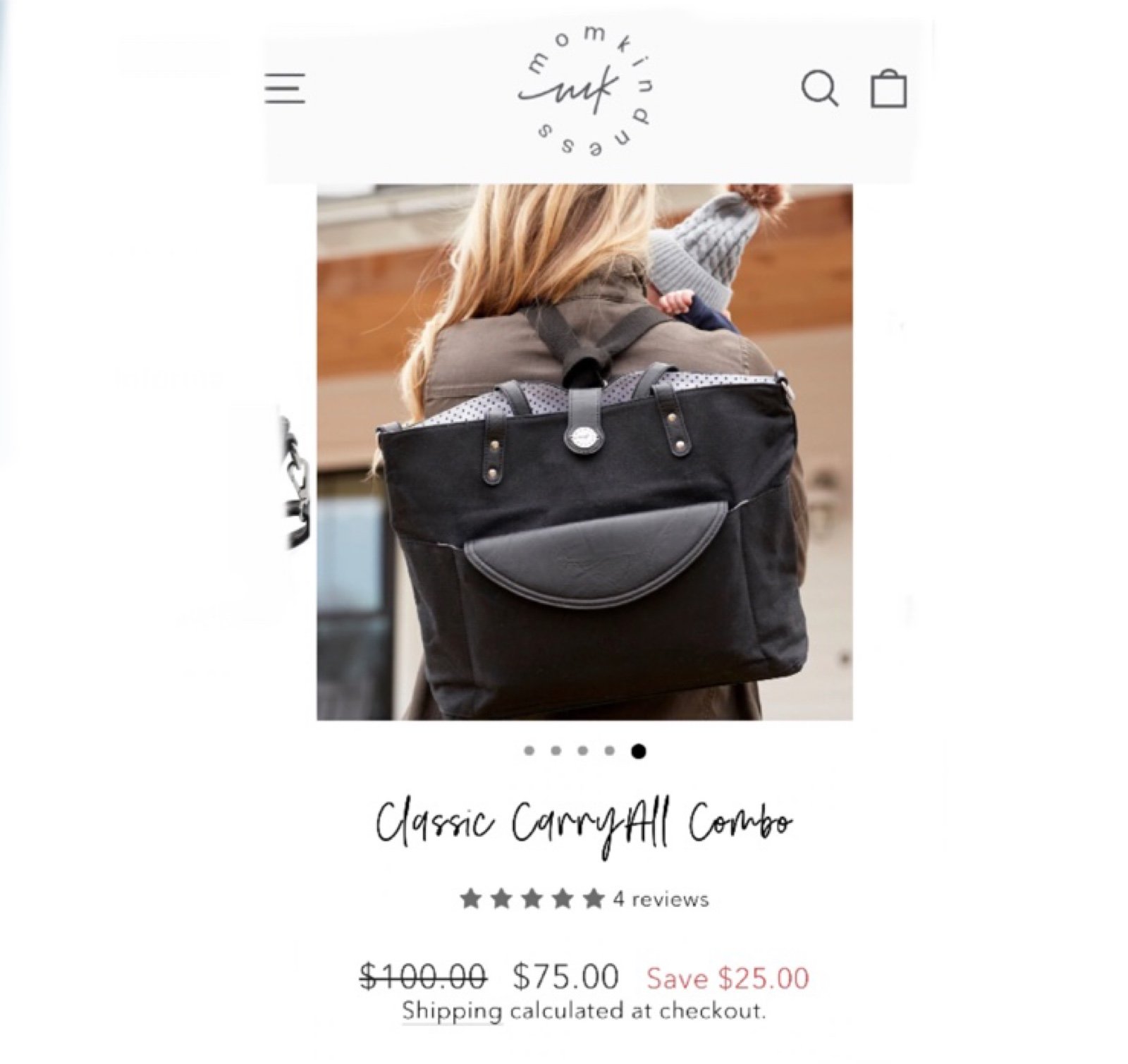 Mom kindness classic carryall black diaper bag NEW