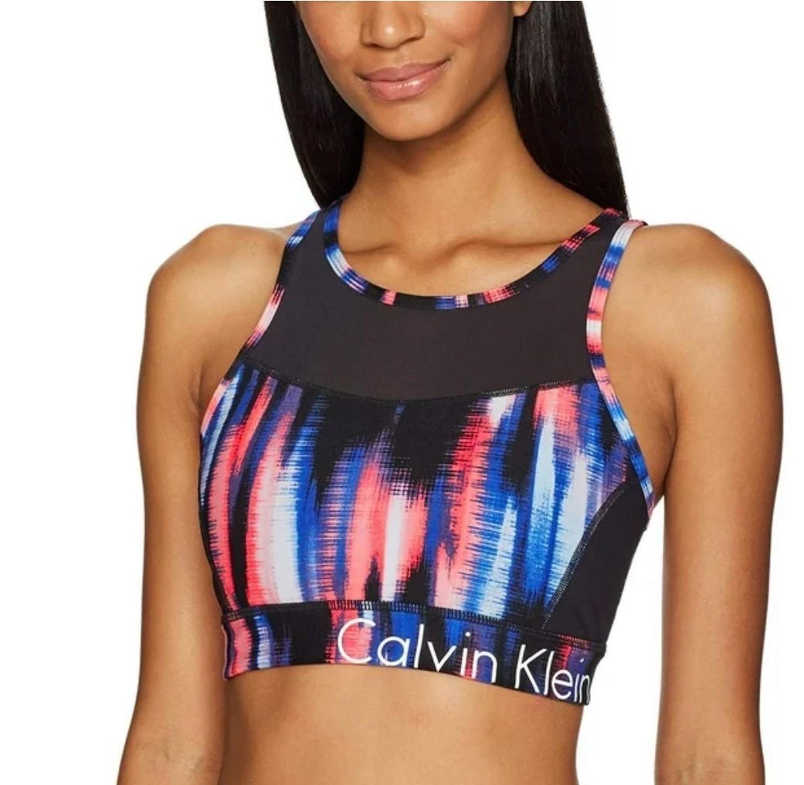 Calvin Klein Womens Performance Tribeca Printed Mesh Back Sports Bra