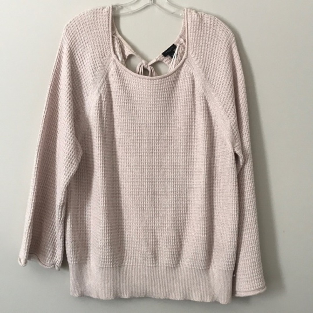Ann Taylor Textured Knit Bow Back Sweater Pink Size M / L