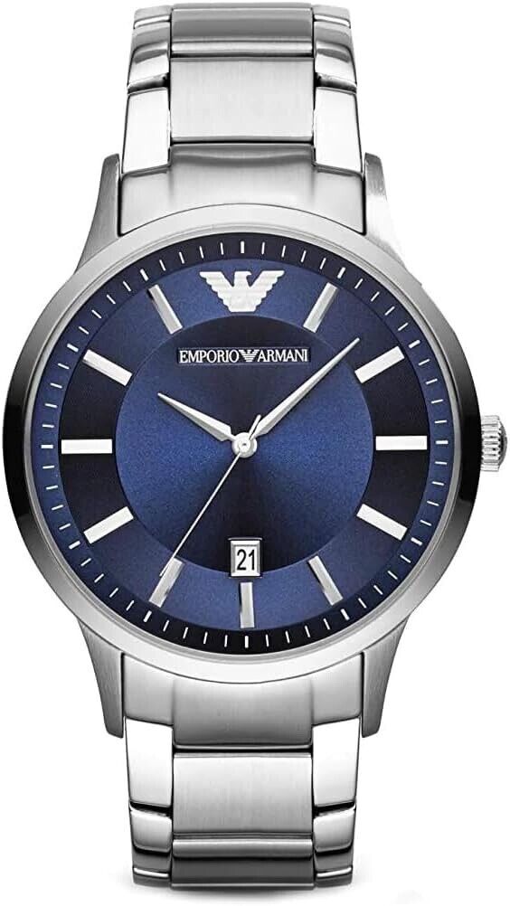 Emporio Armani Stainless Steel Silver Renato Blue Dial Men's Quartz Watch AR2477