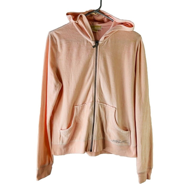 Michael Kors Womens Large Embellished Spell Out Velour Hooded Track Jacket HipHo