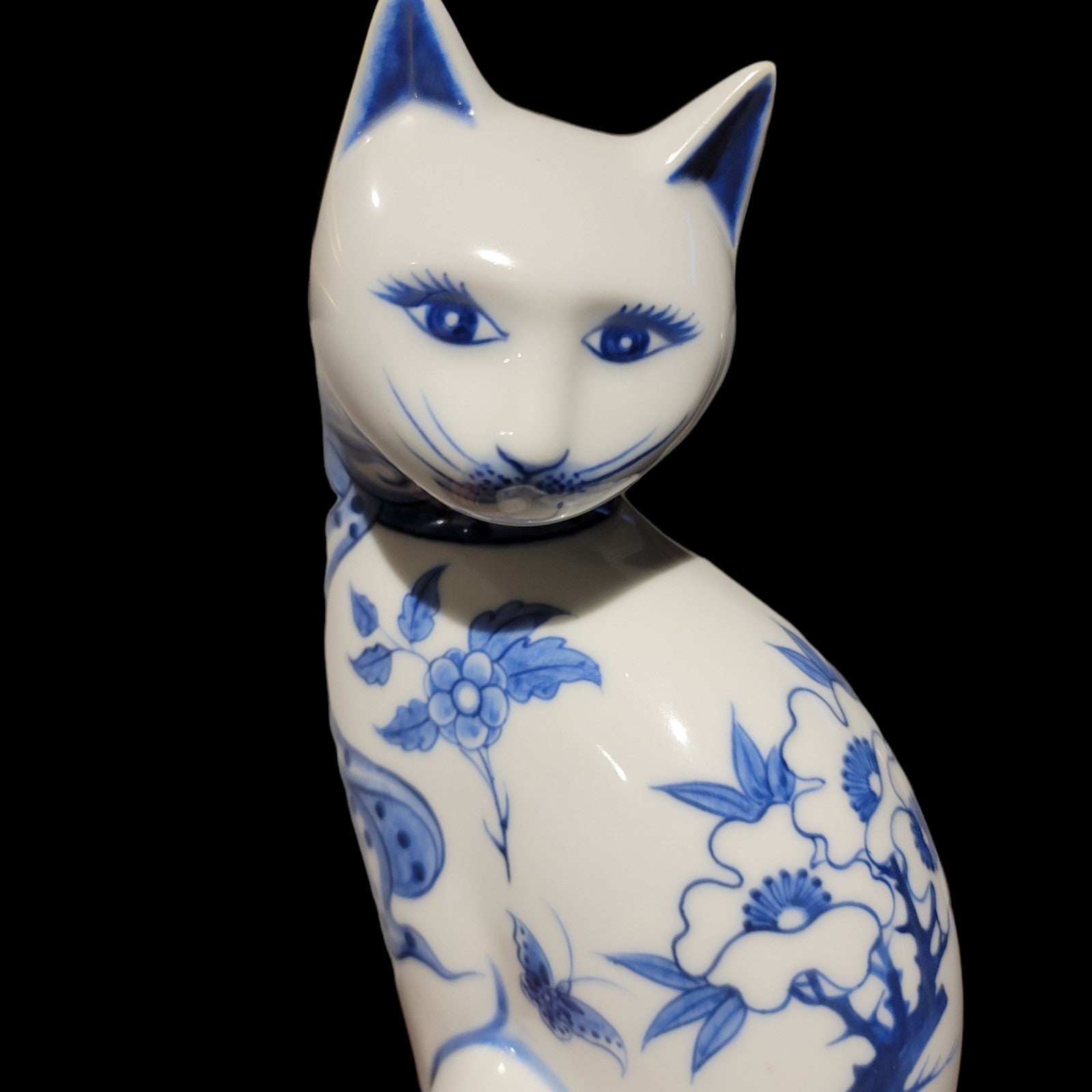 Vintage Large Porcelain Cat Made in Thailand 1970s Hand Painted Excl Condition