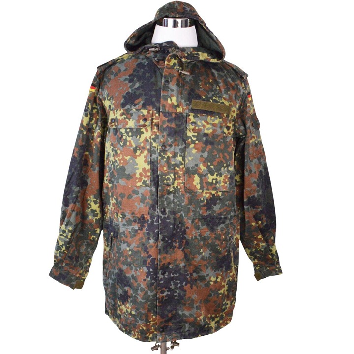 German Bundeswehr Flecktarn Camo Military Parka Jacket GR13 XL Tall Hood