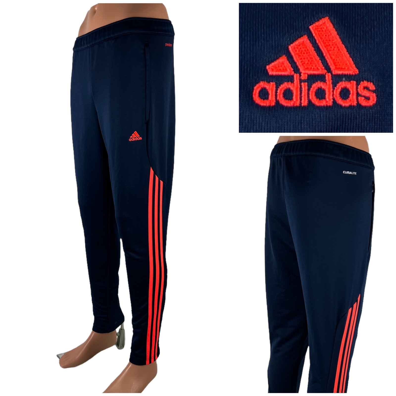 adidas Mens Small Training Pants Predator Navy Blue Orange Soccer Rare HTF EUC