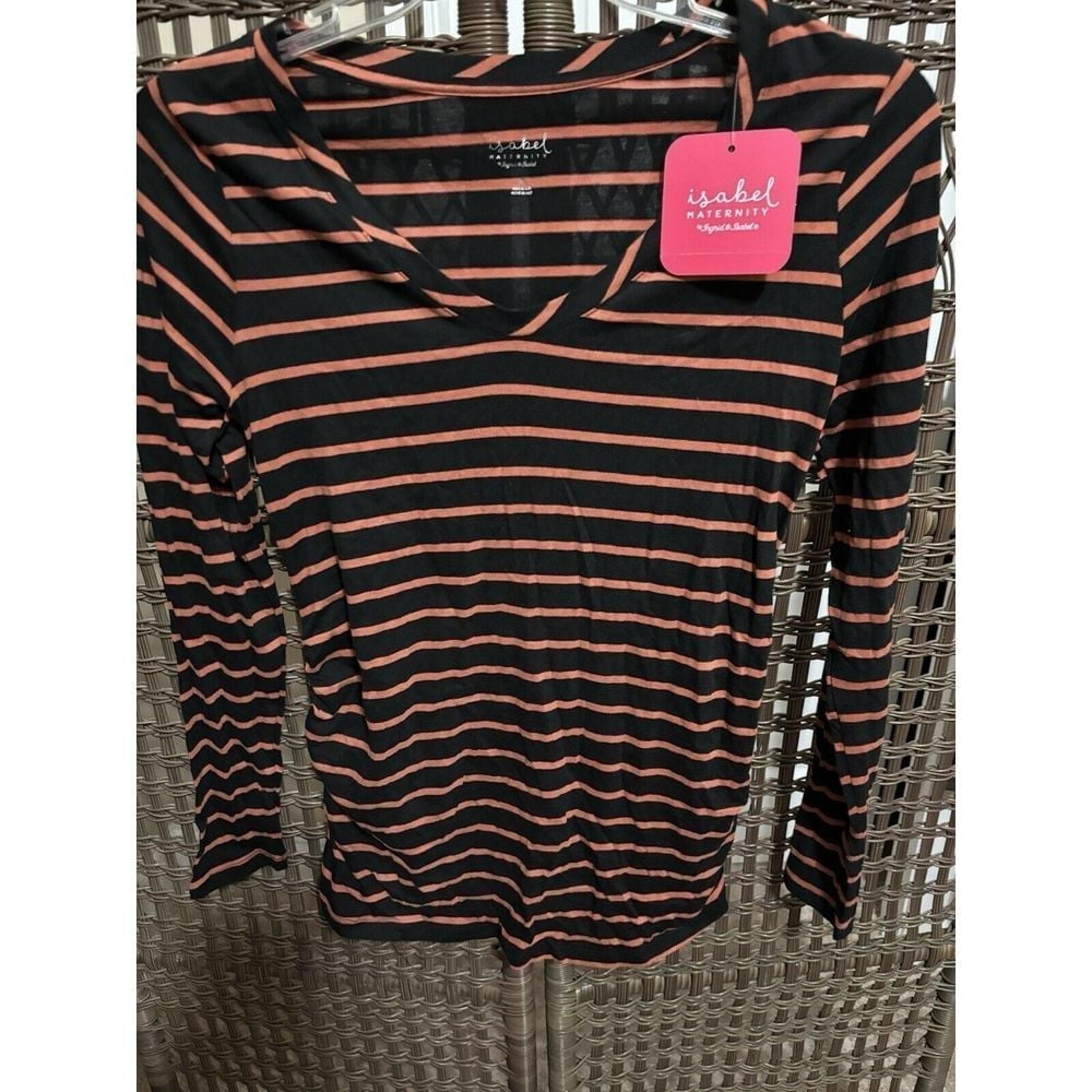 Ingrid And Isabel Black  Orange Stripe Long Sleeve Shirt Women's Sz M maternity