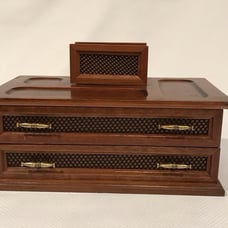 Vintage Mid Century Dresser Top Valet Wood Box With Two Drawers