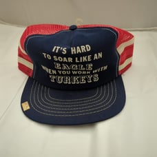 Vintage 80s 90s 3 Stripe Trucker Hat Rare Retro Funny Joke Soar Work with Turkey