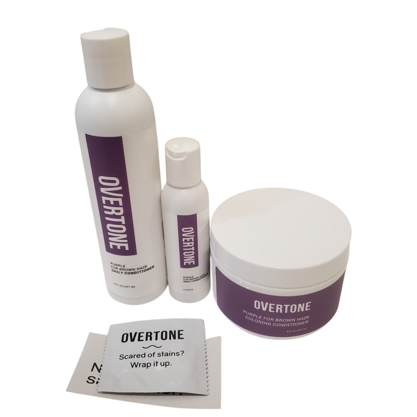 Overtone Purple for Brown Hair Care 3 Piece Lot Coloring Shampoo Conditioner set