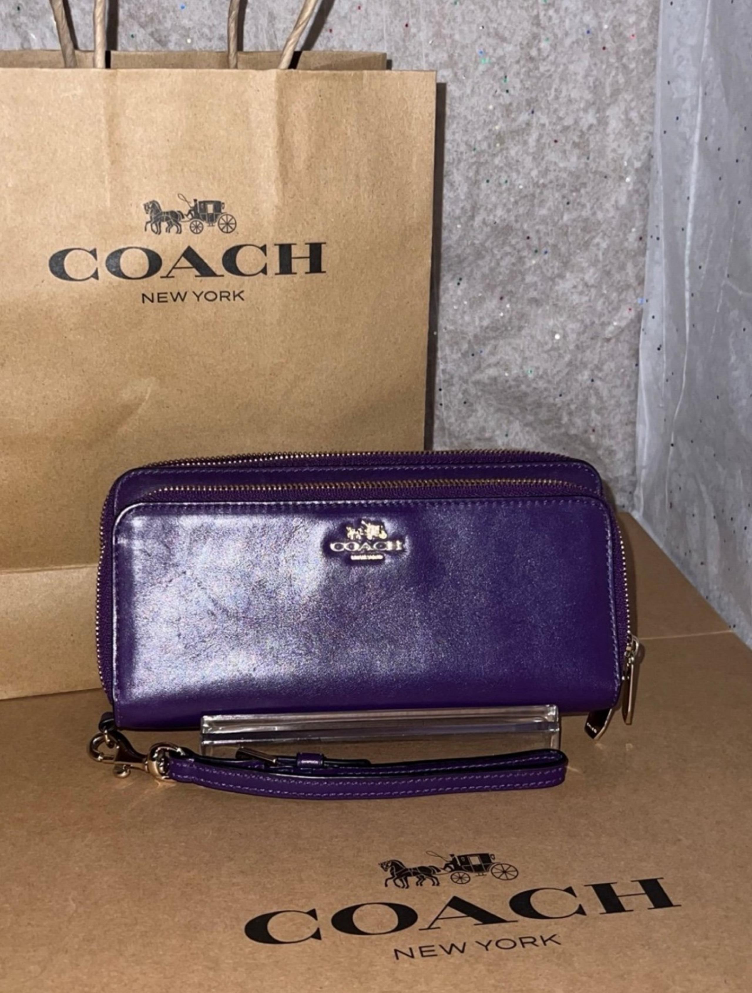 COACH VINTAGE Purple Wallet Double Zip Accordion Smooth Leather AUTHENTIC