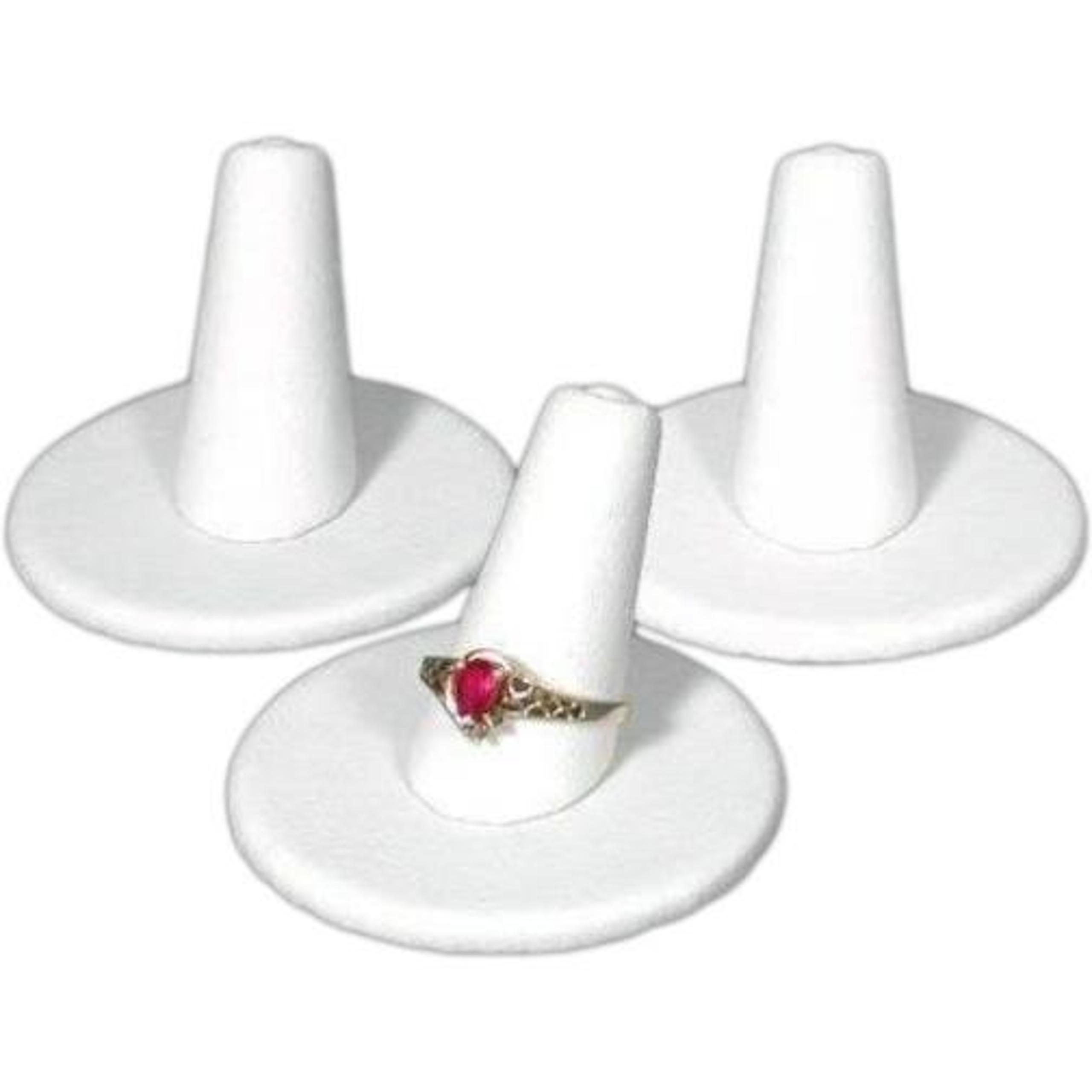 3 White Faux Leather Ring Finger Display Jewelry