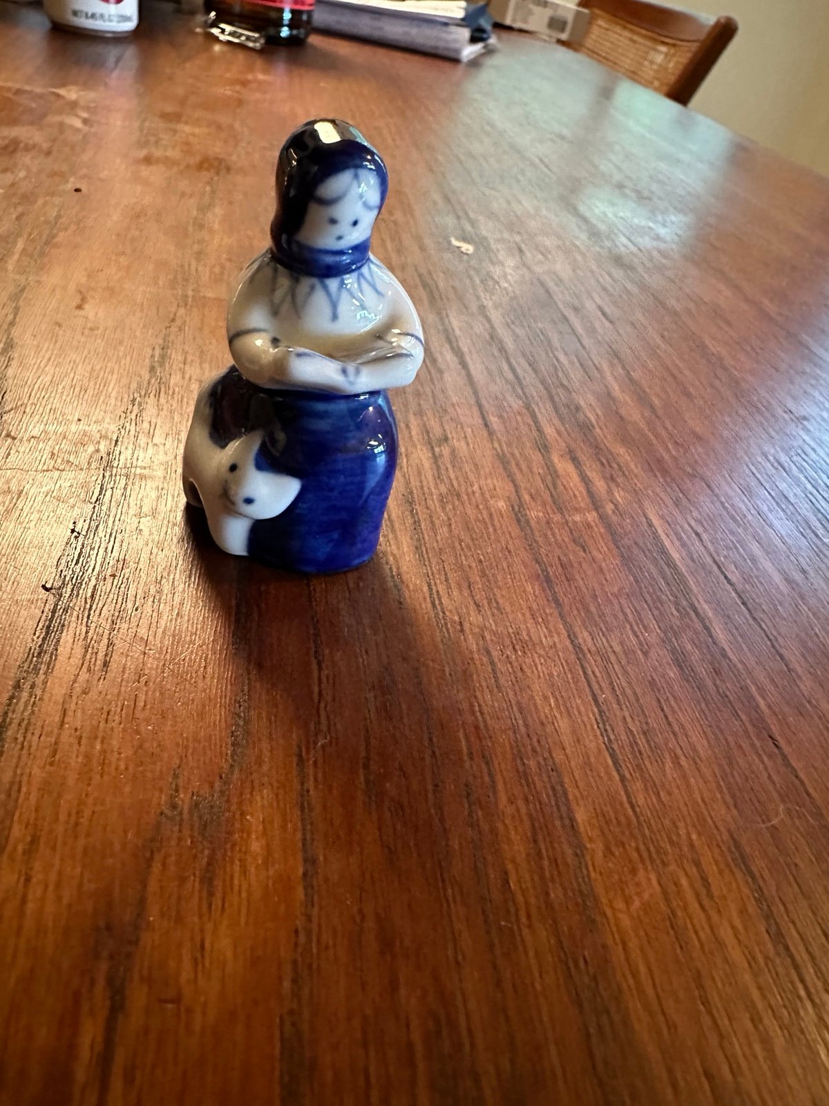Vintage USSR Gezhl Blue & White Porcelain Miniature Lady Reading a Book