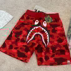 Bape Red Camo Shark Sweat Shorts