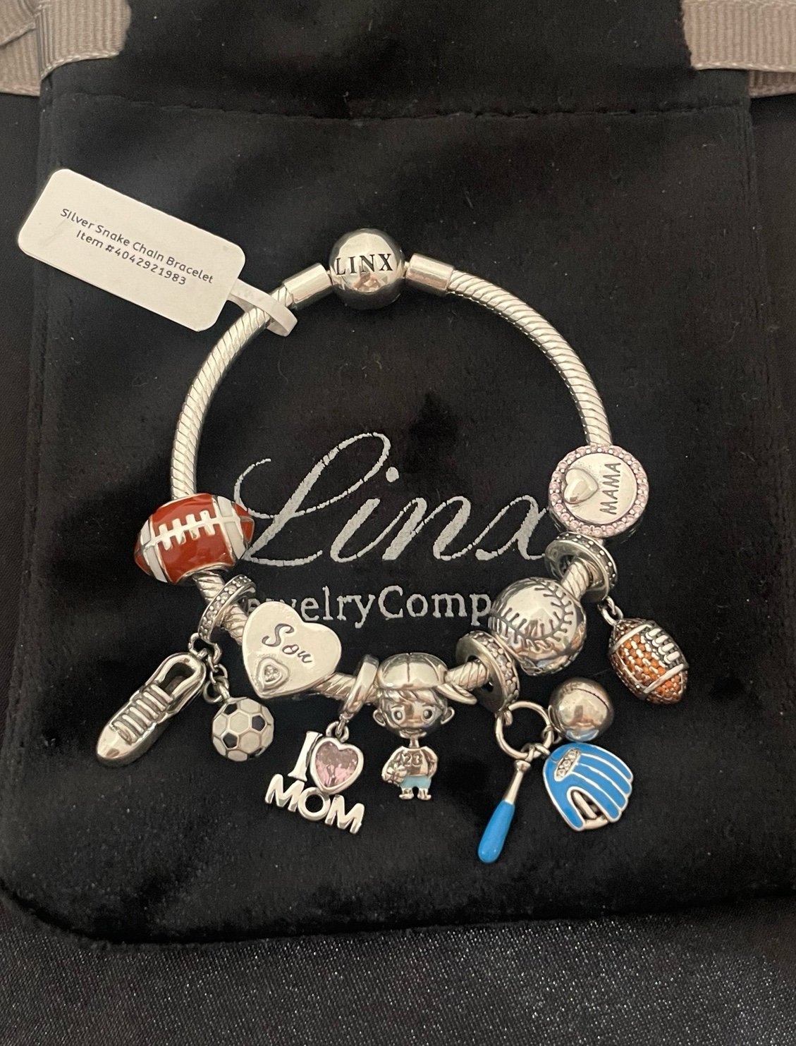 Linx Snake Chain Bracelet with Boy Mom Themed Charms