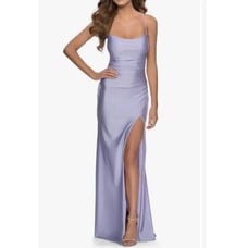 NWOT La Femme Womens Jersey Gown 28296 Strappy Back Light Periwinkle Size 4