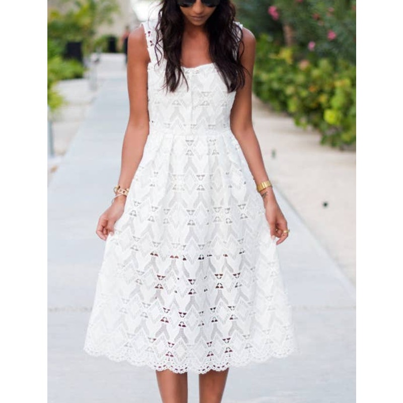 Maje Randy Lace Square Neck Sleeveless Midi White Dress Size 1