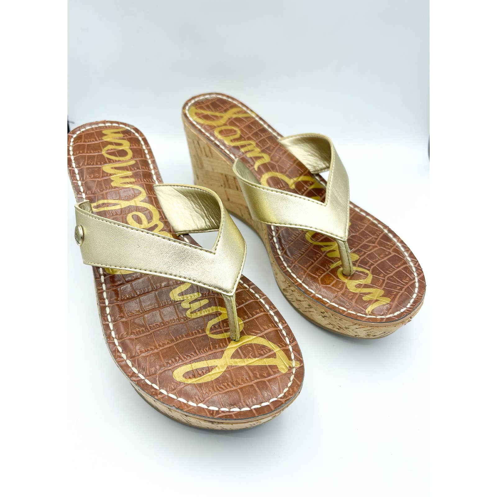 Sam Edelman Romy Gold Cork Wedge Sandal Size 8