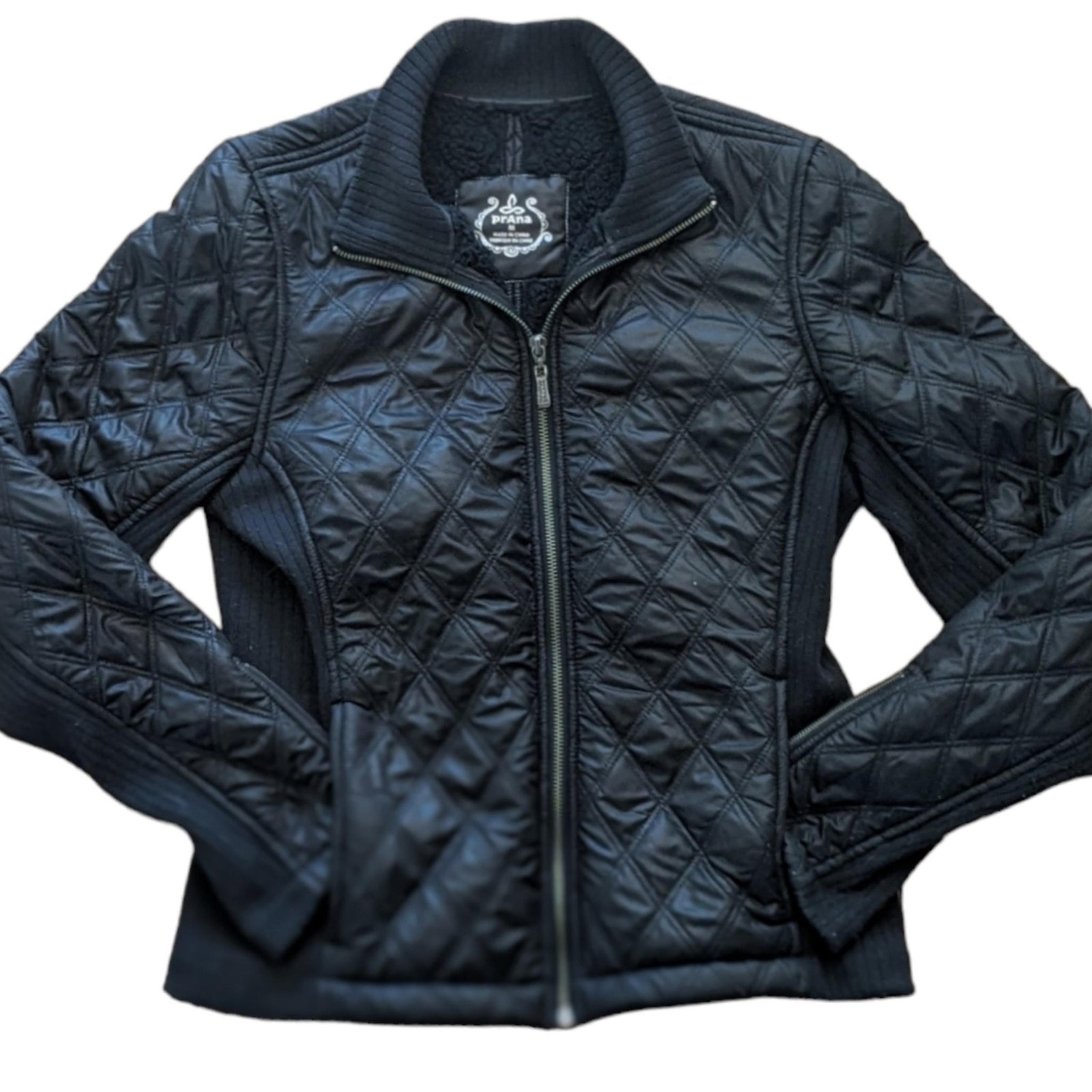 prAna Quilted Jacket Full Zip Sherpa Fleece Lined Black Women's Size Medium