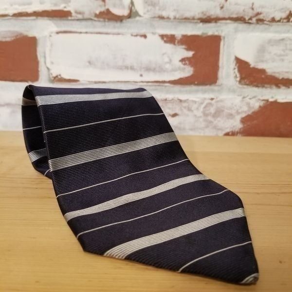 Halston Men's Silk Neck Tie Navy Silver