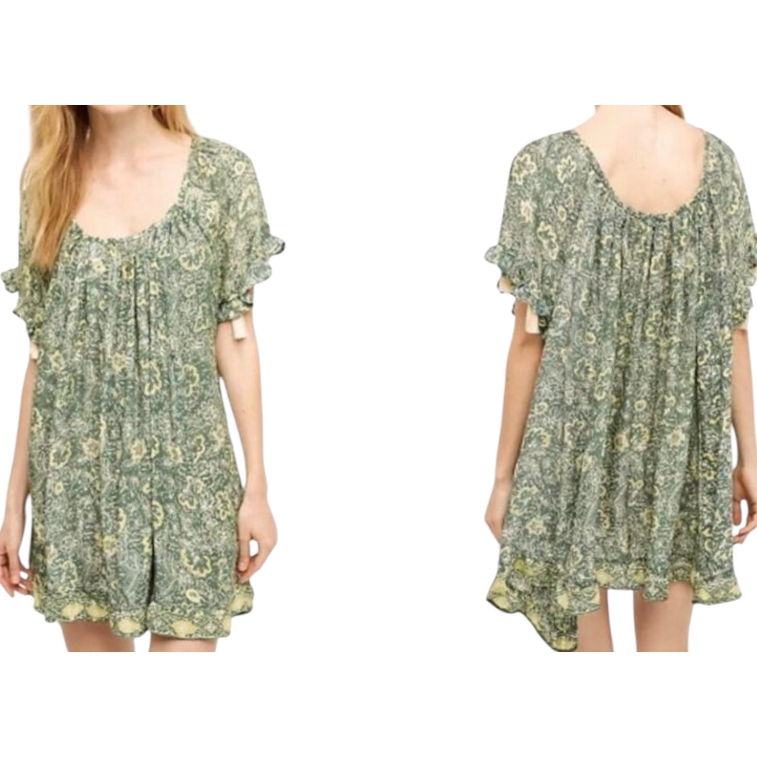 ANTHRO NATALIE MARTIN Silk Dress Chemise Oversized XS/S Billowy Peasant Flowy