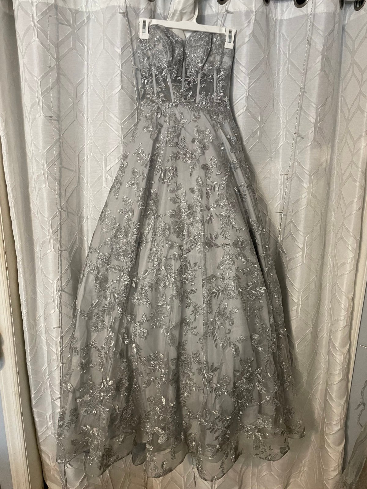 Silver Strapless Ball Gown