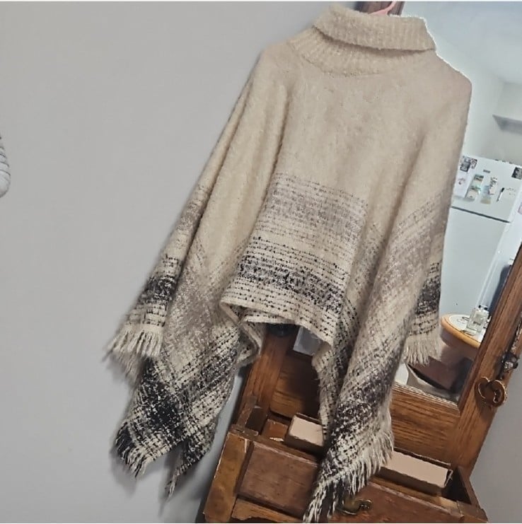 France designer mohair knit turtleneck poncho sweater
