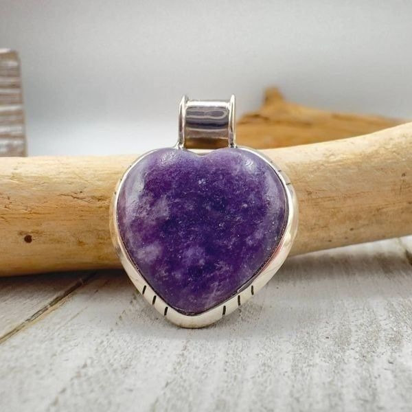 Natural Purple Lepidolite 925 Sterling Silver Pendant