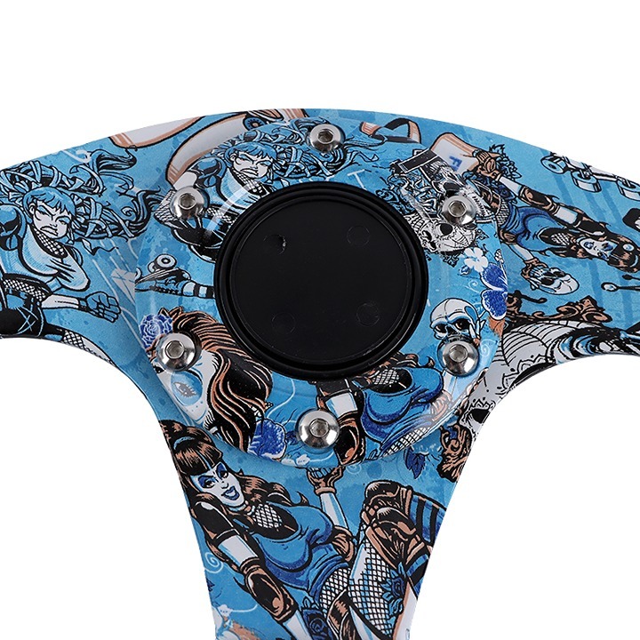NEW UNIVERSAL 330MM Graphic Skull Look Yoke Style 6 Holes Blue Steering Wheel