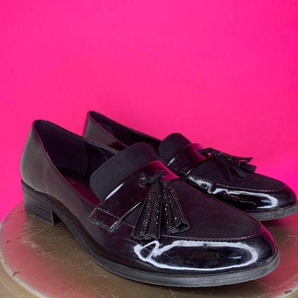 KennethCole Reaction Jet Forward Black Faux Leather Tassel Loafer Sz 7.5