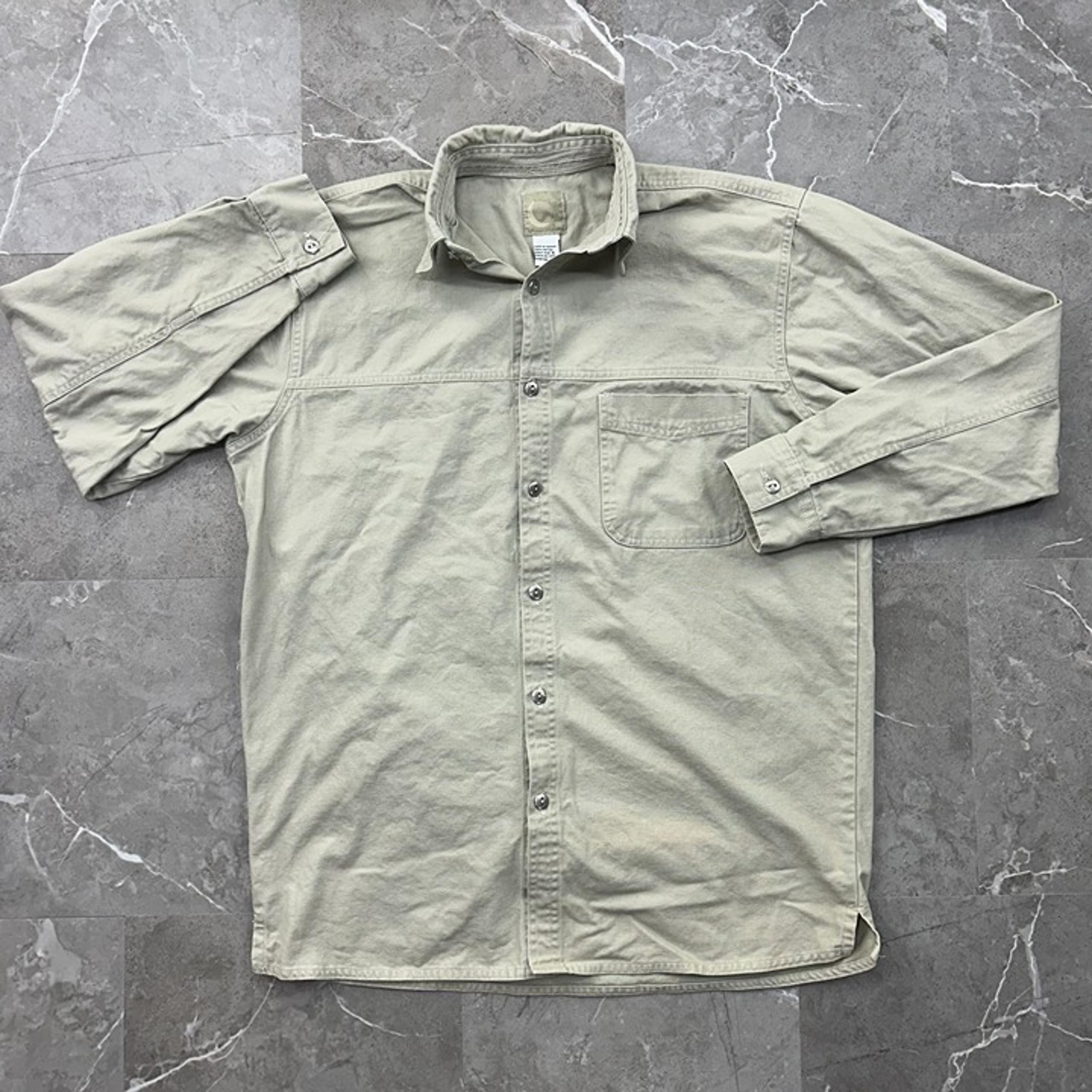 Vintage Marlboro Shirt Mens Small Khaki Long Sleeve Button Up Safari Workwear