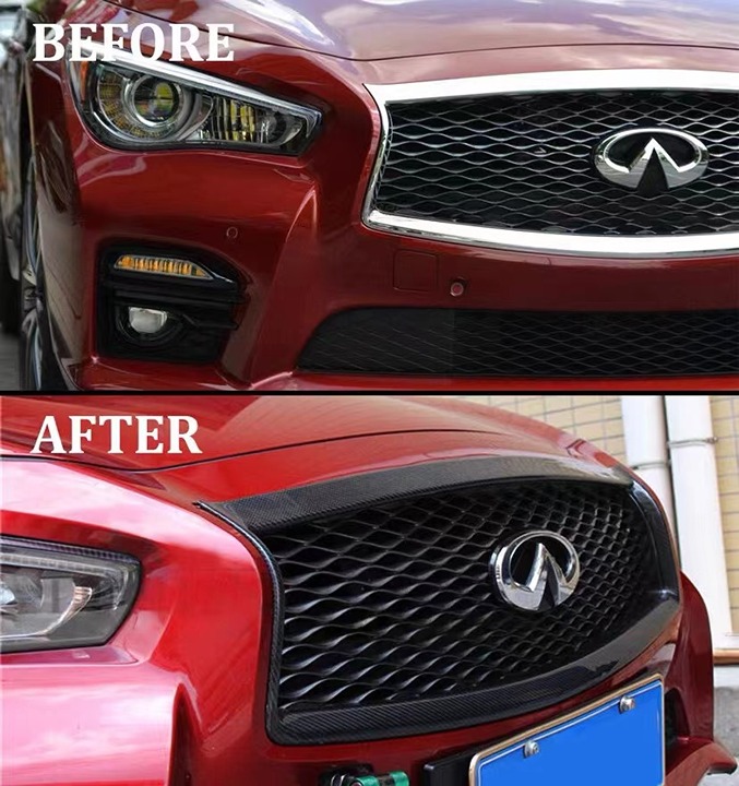 BRAND NEW 2014-2017 INFINITI Q50 S REAL CARBON FIBER FRONT GRILLE OUTLINE TRIM
