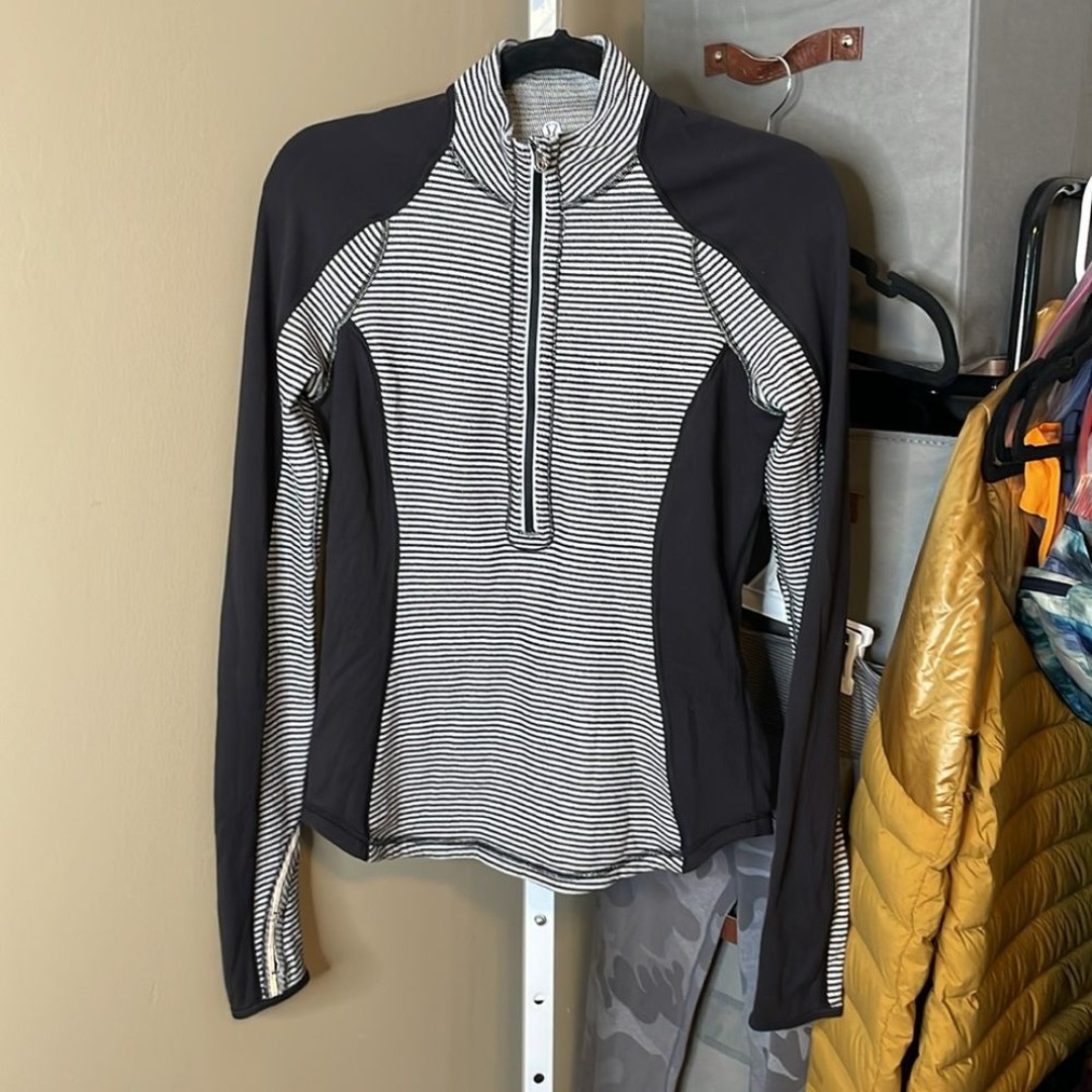 Lululemon Reversible U-Turn Pullover ~sz 6 Mini Check Pique Black Rulu 664