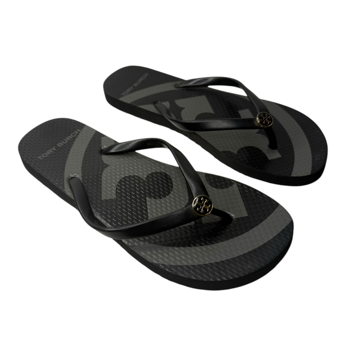 TORY BURCH EMERY FLIP FLOPS BLACK-GRAY TONE WOMEN'S SIZE 9B