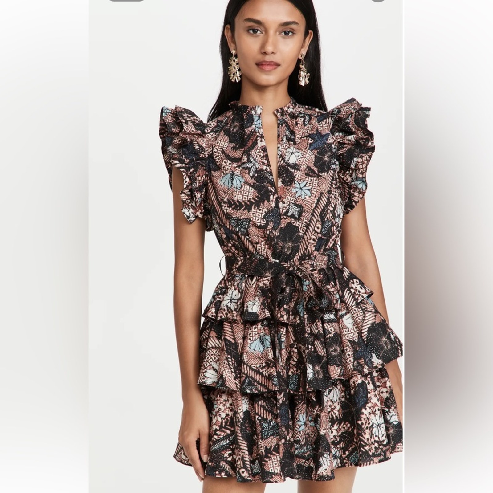 Ulla Johnson Brown blush pink Honoria Ruffle tiered mini dress in Rosewood 6
