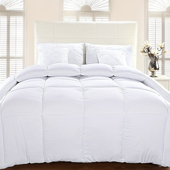 Queen、 White Comforter - all Seasons Down Alternative Bed Duvetv -Hr7