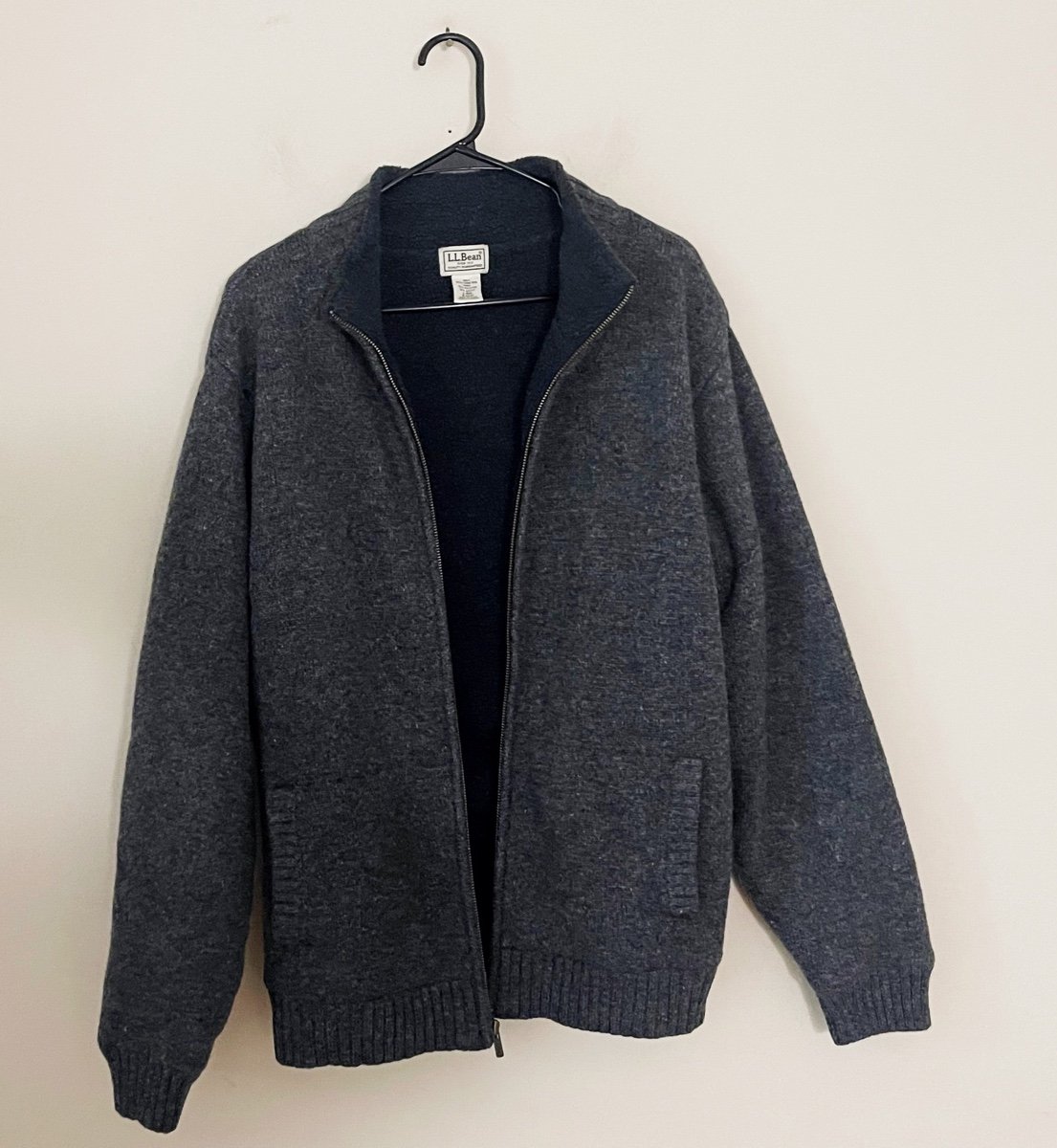 Mens LL Bean lambswool charcoal gray jacket outdoor large