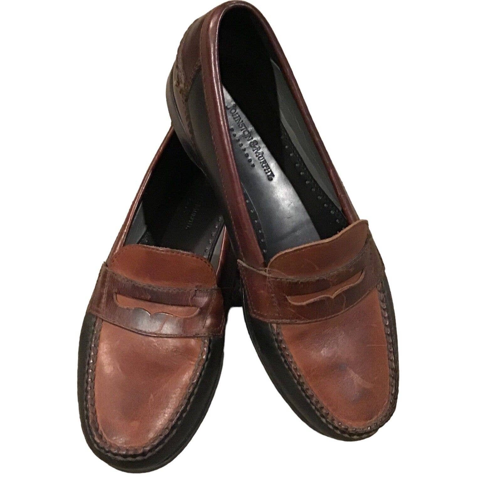 Johnston & Murphy Men's Size 10M Brown And Black Leather Slip On Penny Loafers