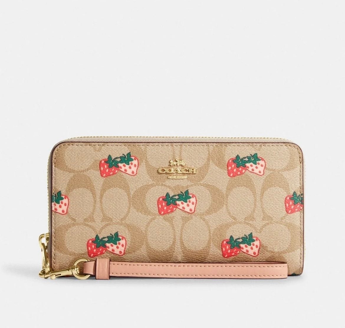 Coach Long Zip Around Wallet In Signature Canvas With Strawberry Print